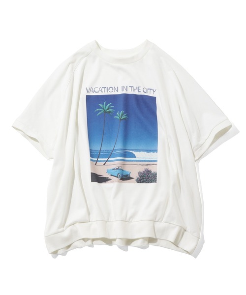 tシャツ ＩＥＤＩＴ　永井博さんコラボ　　ＶＡＣＡＴＩＯＮ　ＩＮ　ＴＨＥ　ＣＩＴＹ　長袖Ｔシャツ「ホワイト」 レディース IEDIT[イディット] 永井博さんコラボ VACATION IN THE CITY 長袖