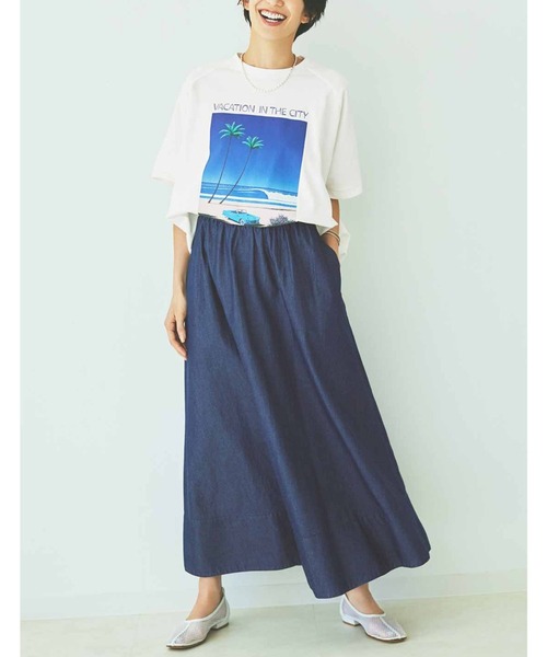 IEDIT（イディット）の「ＩＥＤＩＴ　永井博さんコラボ　ＶＡＣＡＴＩＯＮ　ＩＮ　ＴＨＥ　ＣＩＴＹ　コクーンＴシャツ〈ホワイト〉（Tシャツ/カットソー・レディース・ホワイト系その他・M/L/LL/3L）」の3枚目の写真