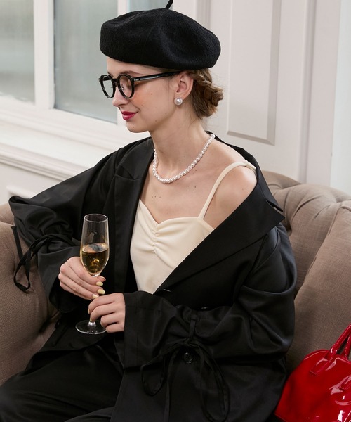 BONLECILL noir（ボンルシールノワール）の「【BONLECILL noir】カップ付きハートネックギャザーベロアキャミソール（キャミソール・レディース・ブラウン/ブラック/アイボリー・FREE）」の6枚目の写真