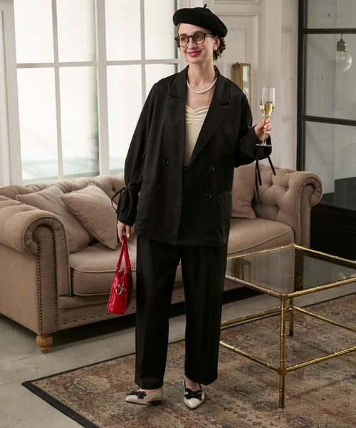 BONLECILL noir（ボンルシールノワール）の「【BONLECILL noir】カップ付きハートネックギャザーベロアキャミソール（キャミソール・レディース・ブラウン/ブラック/アイボリー・FREE）」の9枚目の写真