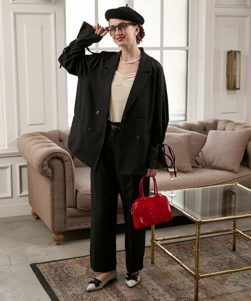 BONLECILL noir（ボンルシールノワール）の「【BONLECILL noir】カップ付きハートネックギャザーベロアキャミソール（キャミソール・レディース・ブラウン/ブラック/アイボリー・FREE）」の10枚目の写真