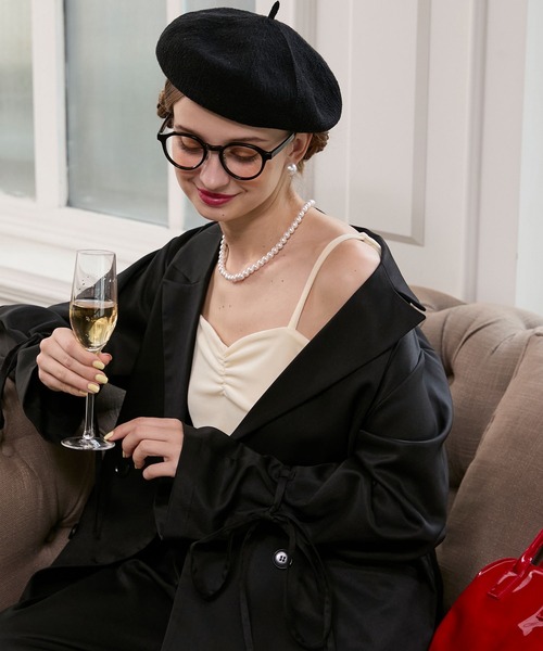 BONLECILL noir（ボンルシールノワール）の「【BONLECILL noir】カップ付きハートネックギャザーベロアキャミソール（キャミソール・レディース・ブラウン/ブラック/アイボリー・FREE）」の11枚目の写真