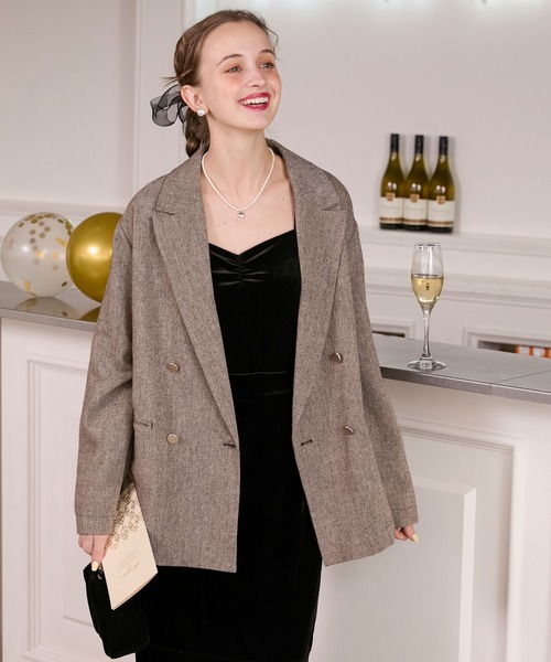 BONLECILL noir（ボンルシールノワール）の「【BONLECILL noir】カップ付きハートネックギャザーベロアキャミソール（キャミソール・レディース・ブラウン/ブラック/アイボリー・FREE）」の16枚目の写真