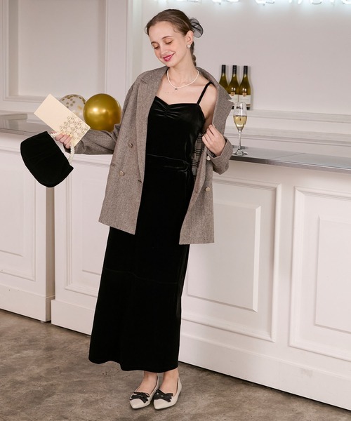 BONLECILL noir（ボンルシールノワール）の「【BONLECILL noir】カップ付きハートネックギャザーベロアキャミソール（キャミソール・レディース・ブラウン/ブラック/アイボリー・FREE）」の18枚目の写真