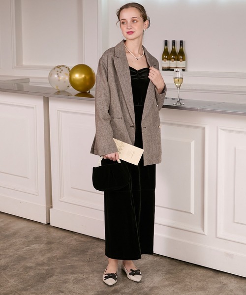 BONLECILL noir（ボンルシールノワール）の「【BONLECILL noir】カップ付きハートネックギャザーベロアキャミソール（キャミソール・レディース・ブラウン/ブラック/アイボリー・FREE）」の19枚目の写真