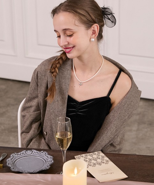 BONLECILL noir（ボンルシールノワール）の「【BONLECILL noir】カップ付きハートネックギャザーベロアキャミソール（キャミソール・レディース・ブラウン/ブラック/アイボリー・FREE）」の20枚目の写真