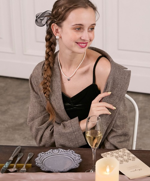 BONLECILL noir（ボンルシールノワール）の「【BONLECILL noir】カップ付きハートネックギャザーベロアキャミソール（キャミソール・レディース・ブラウン/ブラック/アイボリー・FREE）」の21枚目の写真