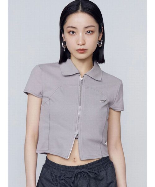 EMODA（エモダ）の「リブカッティングショートスリーブトップ（Tシャツ/カットソー・レディース・ホワイト/ブラウン/グレー/ブラック・FREE）」の4枚目の写真