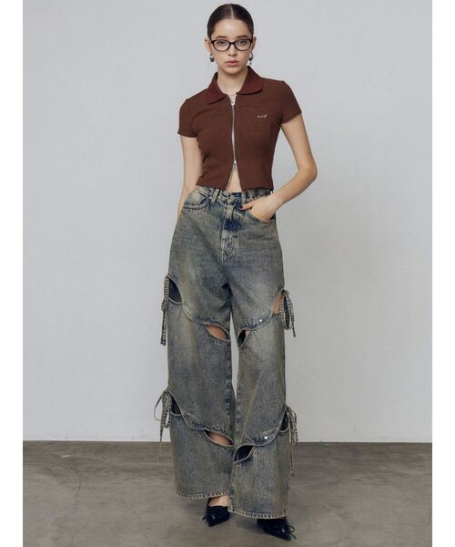 EMODA（エモダ）の「リブカッティングショートスリーブトップ（Tシャツ/カットソー・レディース・ホワイト/ブラウン/グレー/ブラック・FREE）」の18枚目の写真