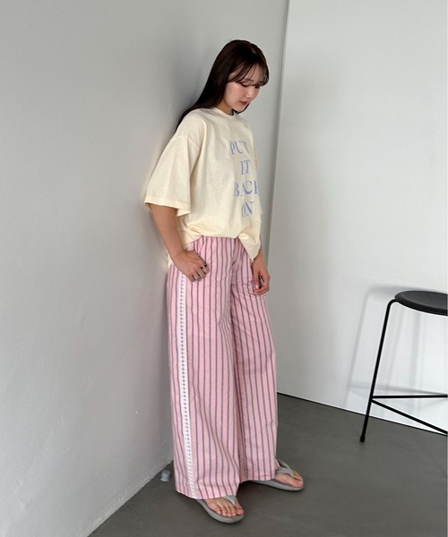 PILIT（ピリット）の「サイドレースストライプパジャマパンツ（その他パンツ・レディース・アイボリー/ピンク・MEDIUM）」の17枚目の写真