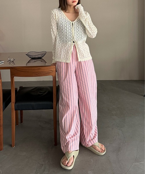 PILIT（ピリット）の「サイドレースストライプパジャマパンツ（その他パンツ・レディース・アイボリー/ピンク・MEDIUM）」の5枚目の写真