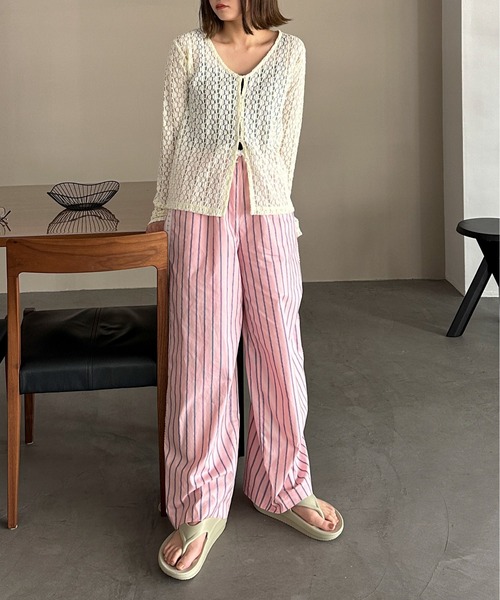 PILIT（ピリット）の「サイドレースストライプパジャマパンツ（その他パンツ・レディース・アイボリー/ピンク・MEDIUM）」の4枚目の写真