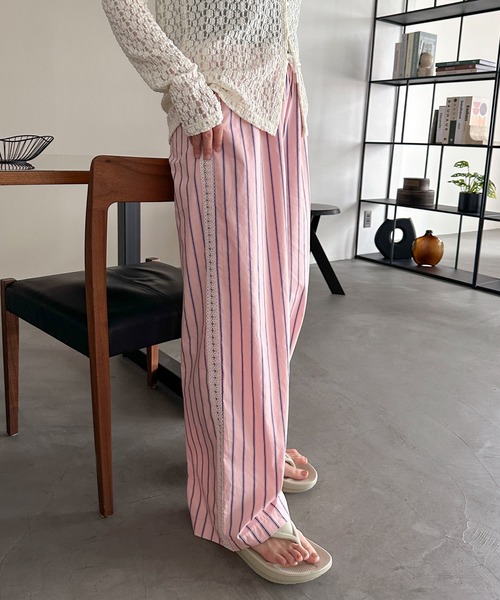 PILIT（ピリット）の「サイドレースストライプパジャマパンツ（その他パンツ・レディース・アイボリー/ピンク・MEDIUM）」の3枚目の写真