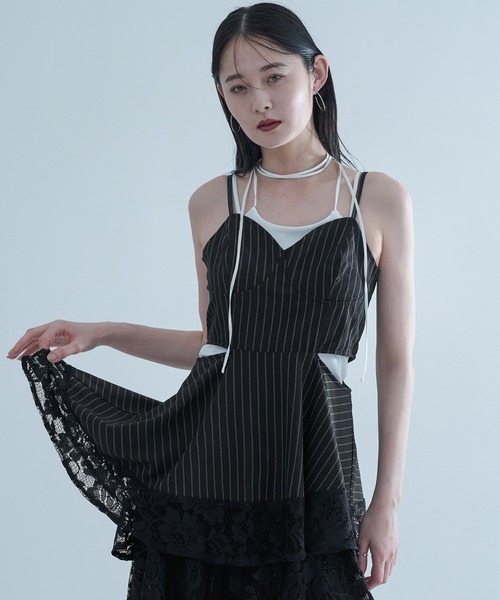 Ellno de Mavie(エルノデメヴィ)の「アシメレイヤードレースビスチェ/SETUP対応(チュニック・レディース・ストライプ/ブラック・FREE)」の16枚目の写真