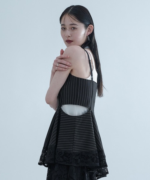 Ellno de Mavie(エルノデメヴィ)の「アシメレイヤードレースビスチェ/SETUP対応(チュニック・レディース・ストライプ/ブラック・FREE)」の17枚目の写真