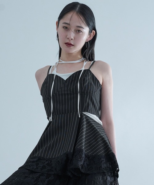 Ellno de Mavie(エルノデメヴィ)の「アシメレイヤードレースビスチェ/SETUP対応(チュニック・レディース・ストライプ/ブラック・FREE)」の18枚目の写真