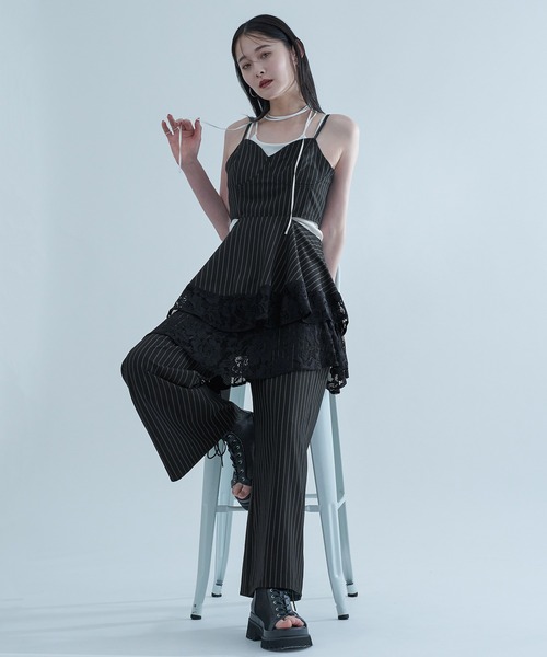 Ellno de Mavie(エルノデメヴィ)の「アシメレイヤードレースビスチェ/SETUP対応(チュニック・レディース・ストライプ/ブラック・FREE)」の19枚目の写真