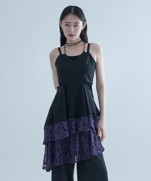 Ellno de Mavie(エルノデメヴィ)の「アシメレイヤードレースビスチェ/SETUP対応(チュニック・レディース・ストライプ/ブラック・FREE)」の5枚目の写真
