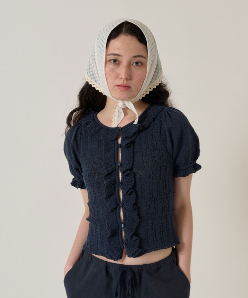 TINA:JOJUN(ティーナジョジュン)の「フリル付き 半袖ニットカーディガン TINA:JOJUN(カーディガン/ボレロ・レディース・ピンク/ネイビー・M)」の19枚目の写真