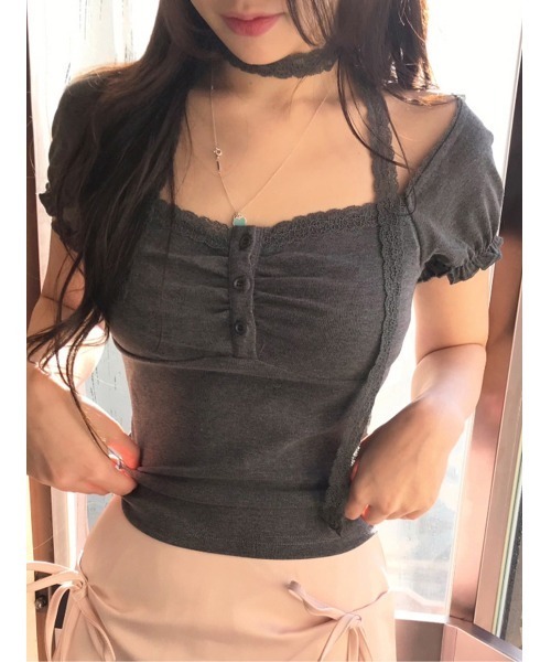 almo（アルモ）の「【LAMPOON】レースストールヘンリーネックTシャツ（Tシャツ/カットソー・レディース・グレー/ホワイト・SMALL/MEDIUM/LARGE）」の13枚目の写真