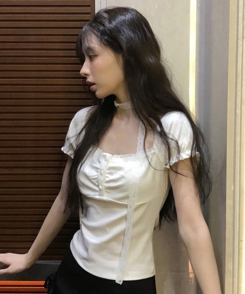 almo（アルモ）の「【LAMPOON】レースストールヘンリーネックTシャツ（Tシャツ/カットソー・レディース・グレー/ホワイト・SMALL/MEDIUM/LARGE）」の17枚目の写真