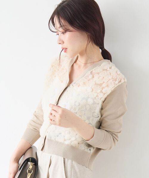 le.coeur blanc（ルクールブラン）の「【長袖】チュール刺繍Vネックカーディガン（カーディガン/ボレロ・レディース・ブラック/ピンクベージュ/アイボリー/グレー/ブラウン/ベージュ・38）」の11枚目の写真