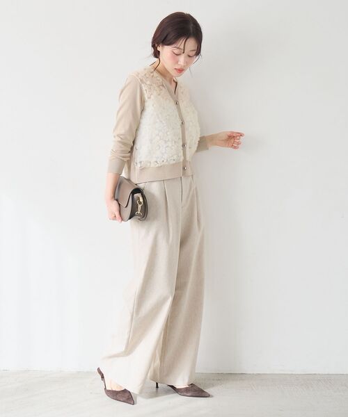 le.coeur blanc（ルクールブラン）の「【長袖】チュール刺繍Vネックカーディガン（カーディガン/ボレロ・レディース・ブラック/ピンクベージュ/アイボリー/グレー/ブラウン/ベージュ・38）」の17枚目の写真