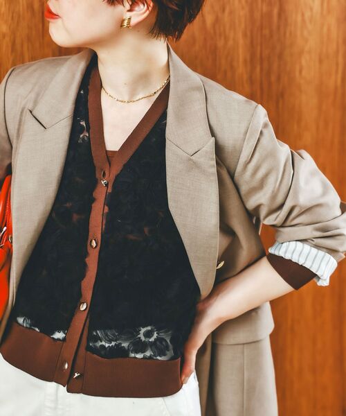 le.coeur blanc（ルクールブラン）の「《手洗い可能》チュール刺繍Vネックカーディガン（カーディガン/ボレロ・レディース・ブラック/ピンクベージュ/アイボリー/グレー/ブラウン/ベージュ・38）」の7枚目の写真