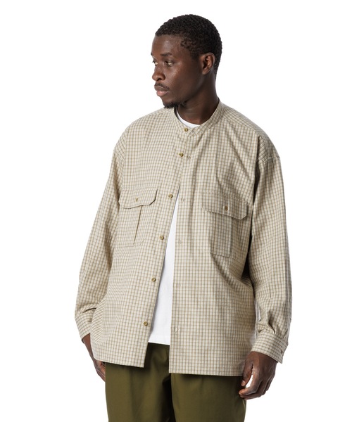 Sandinista(サンディニスタ)の「Band Collar Oversized Check Shirt / オーバーサイズバンドカラーチェックシャツ(シャツ/ブラウス・メンズ・オリーブ/ブラウン/ベージュ・MEDIUM/LARGE)」の2枚目の写真