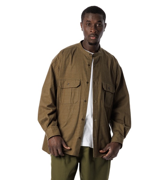Sandinista(サンディニスタ)の「Band Collar Oversized Check Shirt / オーバーサイズバンドカラーチェックシャツ(シャツ/ブラウス・メンズ・オリーブ/ブラウン/ベージュ・MEDIUM/LARGE)」の3枚目の写真