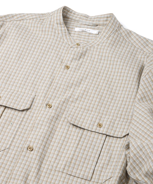 Sandinista(サンディニスタ)の「Band Collar Oversized Check Shirt / オーバーサイズバンドカラーチェックシャツ(シャツ/ブラウス・メンズ・オリーブ/ブラウン/ベージュ・MEDIUM/LARGE)」の4枚目の写真