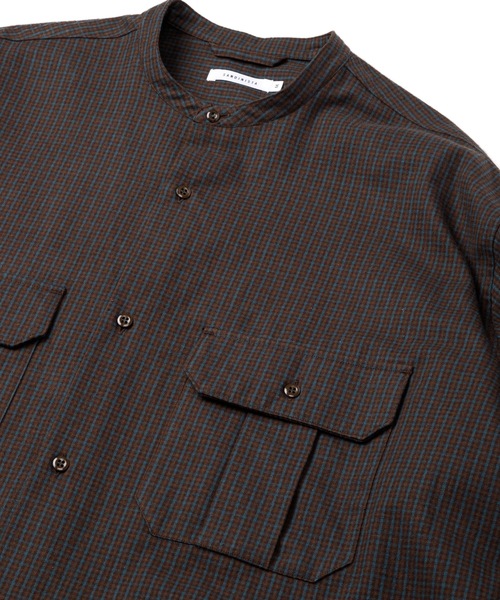 Sandinista(サンディニスタ)の「Band Collar Oversized Check Shirt / オーバーサイズバンドカラーチェックシャツ(シャツ/ブラウス・メンズ・オリーブ/ブラウン/ベージュ・MEDIUM/LARGE)」の6枚目の写真