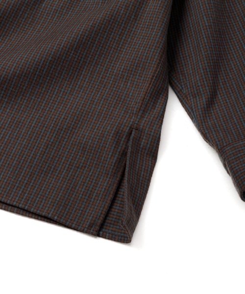 Sandinista(サンディニスタ)の「Band Collar Oversized Check Shirt / オーバーサイズバンドカラーチェックシャツ(シャツ/ブラウス・メンズ・オリーブ/ブラウン/ベージュ・MEDIUM/LARGE)」の7枚目の写真