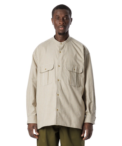 Sandinista(サンディニスタ)の「Band Collar Oversized Check Shirt / オーバーサイズバンドカラーチェックシャツ(シャツ/ブラウス・メンズ・オリーブ/ブラウン/ベージュ・MEDIUM/LARGE)」の10枚目の写真