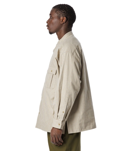 Sandinista(サンディニスタ)の「Band Collar Oversized Check Shirt / オーバーサイズバンドカラーチェックシャツ(シャツ/ブラウス・メンズ・オリーブ/ブラウン/ベージュ・MEDIUM/LARGE)」の11枚目の写真