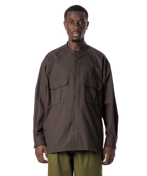 Sandinista(サンディニスタ)の「Band Collar Oversized Check Shirt / オーバーサイズバンドカラーチェックシャツ(シャツ/ブラウス・メンズ・オリーブ/ブラウン/ベージュ・MEDIUM/LARGE)」の13枚目の写真