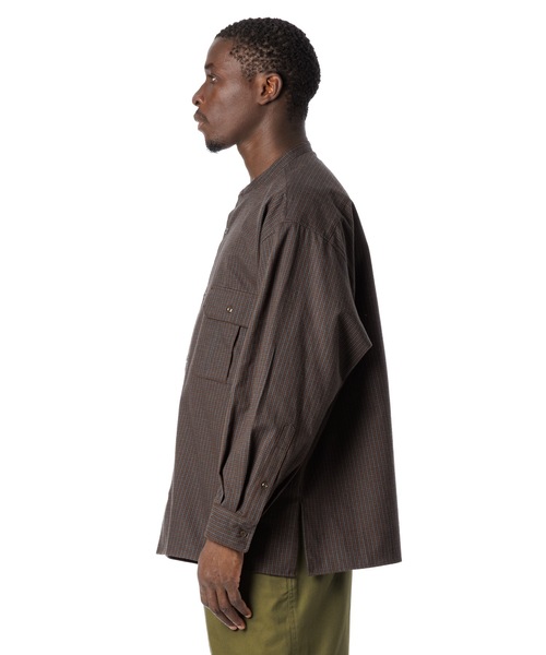 Sandinista(サンディニスタ)の「Band Collar Oversized Check Shirt / オーバーサイズバンドカラーチェックシャツ(シャツ/ブラウス・メンズ・オリーブ/ブラウン/ベージュ・MEDIUM/LARGE)」の15枚目の写真