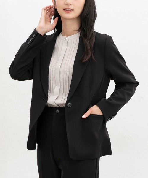 Honeys（ハニーズ）の「【ストレッチ・マシンウォッシャブル・イージーケア】１つ釦テーラードジャケット（テーラードジャケット・レディース・ネイビー/ブラック/ヘザーチャコール/ダークベージュ・M/S/L/LL/3L）」の2枚目の写真