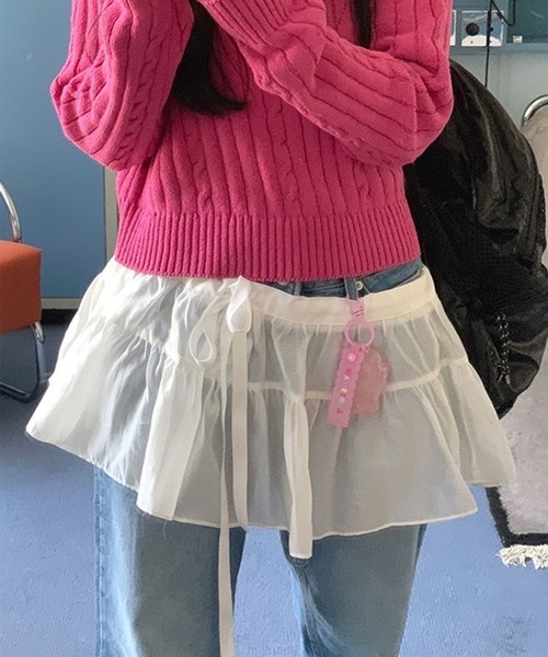 THE HITSS(ヒッツ)の「フリル リボン シフォン レイヤード ラップスカート(スカート・レディース・ホワイト/ブラック・FREE)」の1枚目の写真