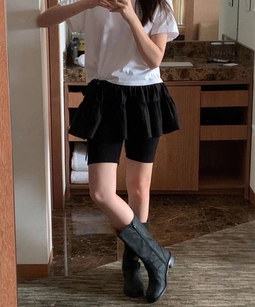 THE HITSS(ヒッツ)の「フリル リボン シフォン レイヤード ラップスカート(スカート・レディース・ホワイト/ブラック・FREE)」の12枚目の写真