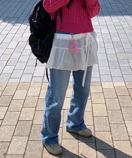 THE HITSS(ヒッツ)の「フリル リボン シフォン レイヤード ラップスカート(スカート・レディース・ホワイト/ブラック・FREE)」の3枚目の写真