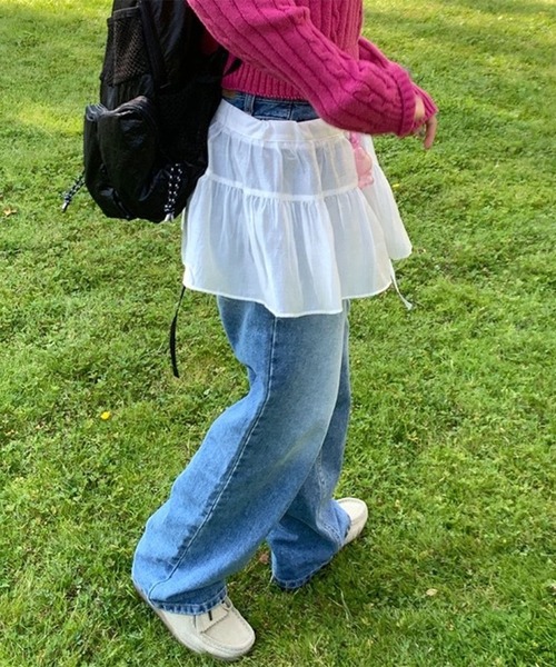 THE HITSS(ヒッツ)の「フリル リボン シフォン レイヤード ラップスカート(スカート・レディース・ホワイト/ブラック・FREE)」の5枚目の写真