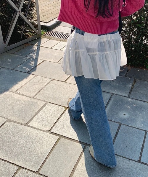 THE HITSS(ヒッツ)の「フリル リボン シフォン レイヤード ラップスカート(スカート・レディース・ホワイト/ブラック・FREE)」の4枚目の写真