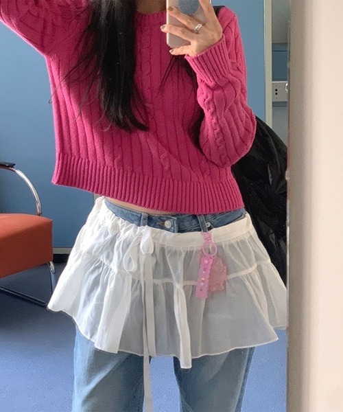 THE HITSS(ヒッツ)の「フリル リボン シフォン レイヤード ラップスカート(スカート・レディース・ホワイト/ブラック・FREE)」の7枚目の写真