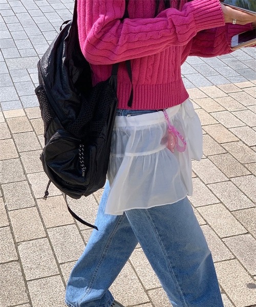 THE HITSS(ヒッツ)の「フリル リボン シフォン レイヤード ラップスカート(スカート・レディース・ホワイト/ブラック・FREE)」の9枚目の写真