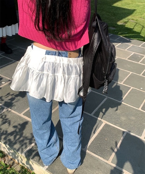 THE HITSS(ヒッツ)の「フリル リボン シフォン レイヤード ラップスカート(スカート・レディース・ホワイト/ブラック・FREE)」の10枚目の写真