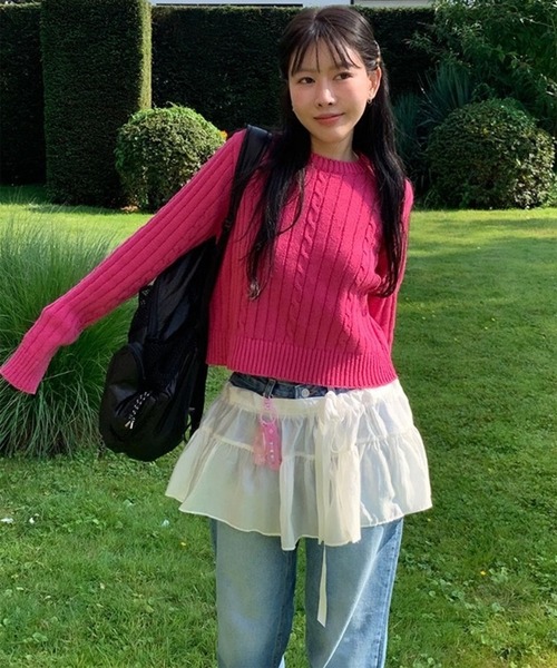 THE HITSS(ヒッツ)の「フリル リボン シフォン レイヤード ラップスカート(スカート・レディース・ホワイト/ブラック・FREE)」の14枚目の写真