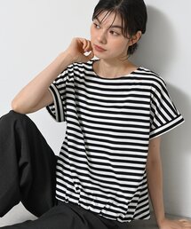 【二の腕カバー／UVカット】ロールアップスリーブ裾ギャザーカットソー