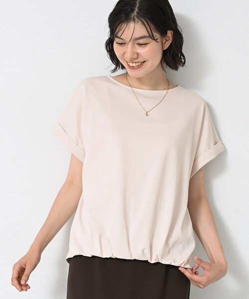 Dessin(デッサン)の「【二の腕カバー/UVカット】ロールアップスリーブ裾ギャザーカットソー(Tシャツ/カットソー・レディース・ネイビー系2/ナチュラル/ピンク/ホワイト・03/02/01/00)」の3枚目の写真