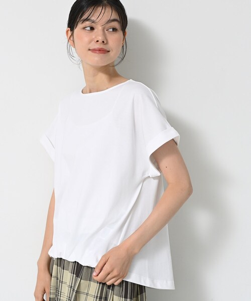 Dessin(デッサン)の「【二の腕カバー/UVカット】ロールアップスリーブ裾ギャザーカットソー(Tシャツ/カットソー・レディース・ネイビー系2/ナチュラル/ピンク/ホワイト・03/02/01/00)」の2枚目の写真